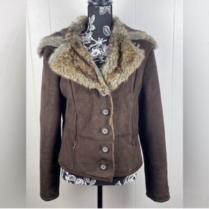 Steve Madden Faux Suede Jacket With Faux Fur Trim Size L